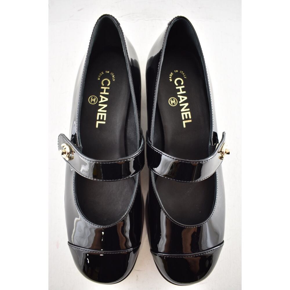 Chanel REV Black Patent Turnlock CC Mary Jane Moccasin Ballet Loafer Flat 39 - Picture 12 of 16